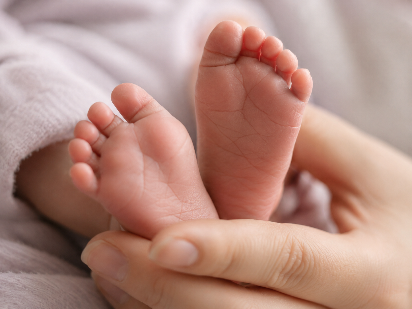 Zarte Babyfüsse in liebevollen Händen
